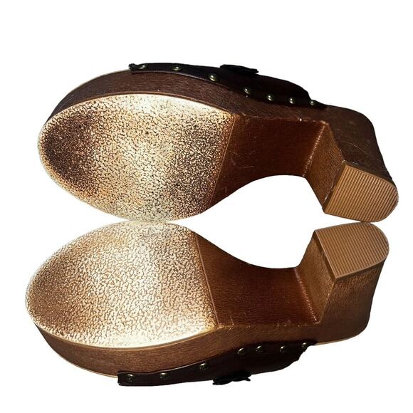 Dolce by Mojo Moxy Brown Platform Wedge Clogs 70s Boho Floral Studded Sz 7M - Picture 10 of 11